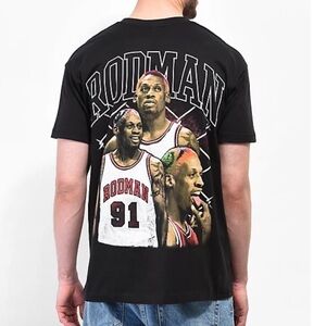 Zumiez Dennis Rodman Signature Hair Black Graphic Men T-Shirt Y2K Nwot Size L